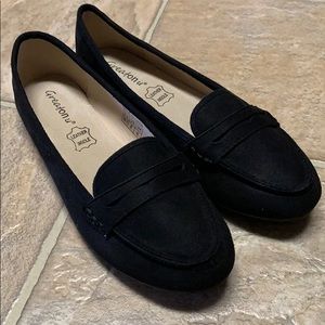 Faux suede slip on shoes